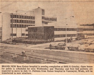 Clipping about the completion of Bess Kaiser Hospital, July 1959, Oregon Journal
