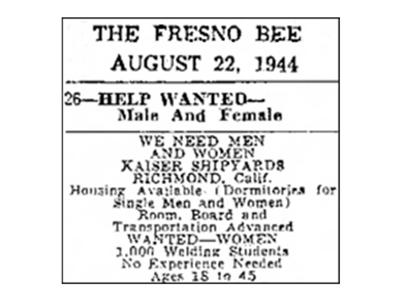 Women wanted ad in the Fresno Bee
