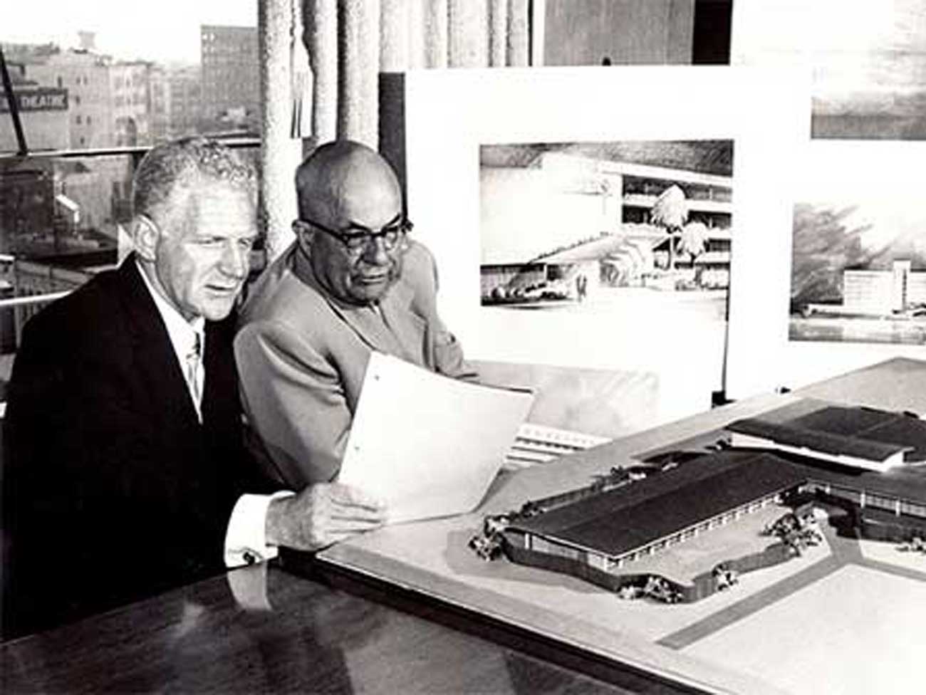 Henry J. Kaiser and Dr. Garfield review hospital plans in 1953